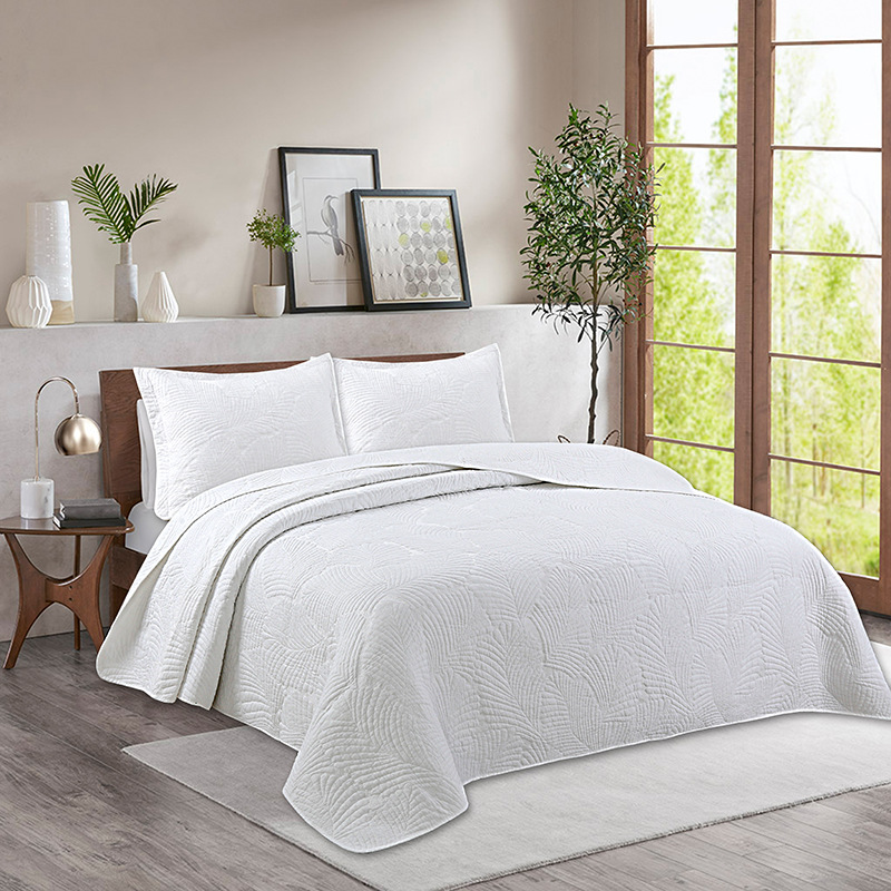 New Solid Color Knitted Bedspread Quiltedtextiles Three-Piece Cross-Border Home Textile American Simple Washed Pure Cotton Bedding