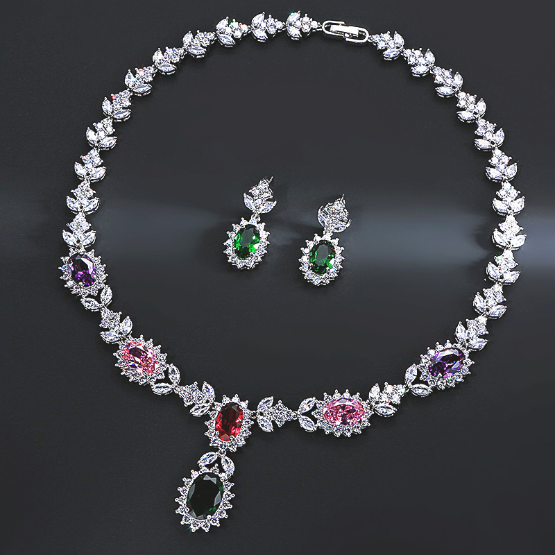 亮雅丽人中国风新娘锆石珠宝套装项链耳钉首饰速卖通代发厂商