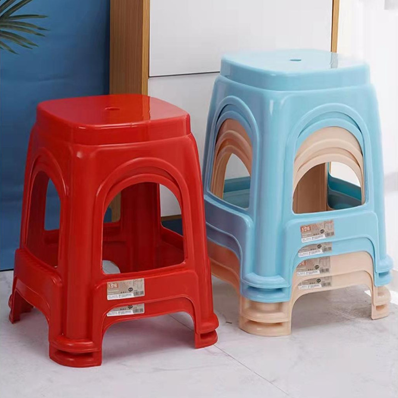 Nordic Thickened Plastic Stool Household High Stool Dining Table Chair Living Room Stacked Adult Square Stool Simple Bench Wholesale