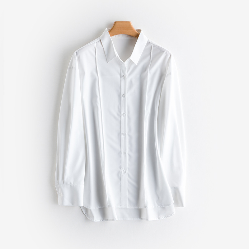 博隆新款热销莫代尔女衬衫宽松奢华衬衫纯色开叉系列性感长袖上衣