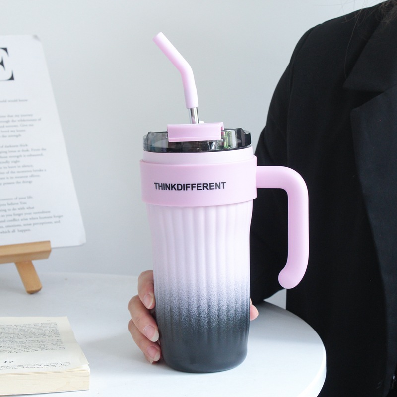 Good-looking Handle Large Ice Cup Large Capacity Cold Insulation Cup Girl Minimalist Water Cup Internet Celebrity Straw Cup Student