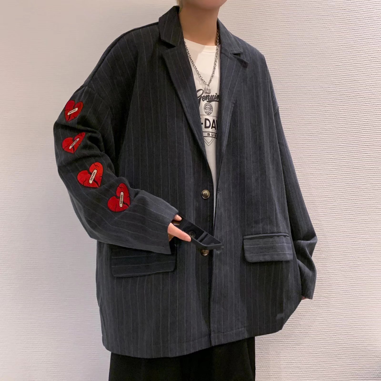 春秋季2021新款时尚原宿风西装炸街设计感帅气男士外套潮一件代发