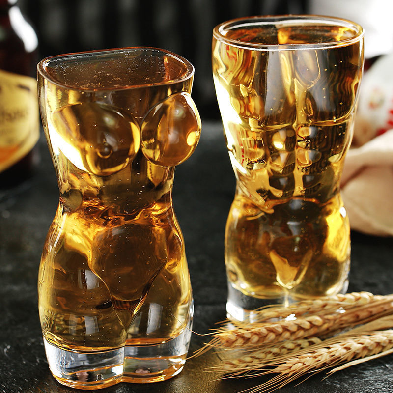 抖音啤酒杯玻璃杯创意大号啤酒杯套装个性人体杯超大号扎啤杯酒吧