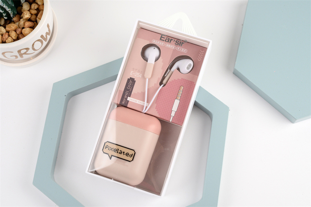 莫兰迪撞色系列耳塞耳机送收纳盒时尚语音通话耳机 e254