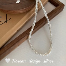 S925纯银碎银子双层高级感珍珠项链女新款小众设计颈链精致锁骨链