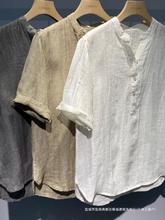 加大码300斤中式复古亚麻短袖衬衫男女夏季国风时尚麻布休闲衬衣2