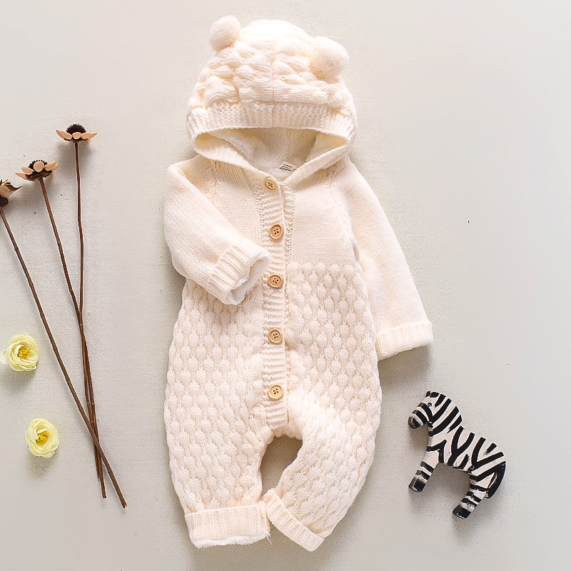 Baby Knitted One-Piece Romper Spring and Autumn Newborn Clothing Boys and Girls Baby Sweater Cute Warm Romper Baby Clothes