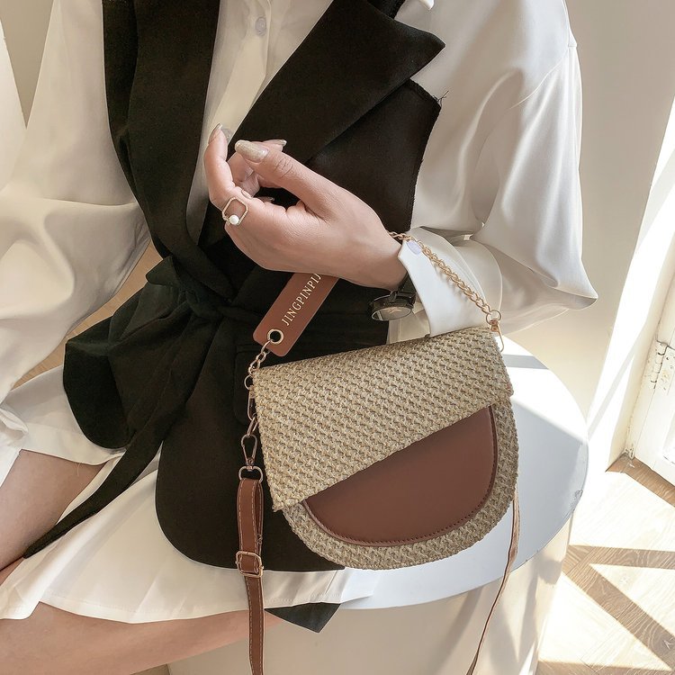 Women's Bag Personalized Simple Straw Style Woven Bag 2021 Spring and Summer Package Cover Type Fashion Trendy One-Shoulder Bag