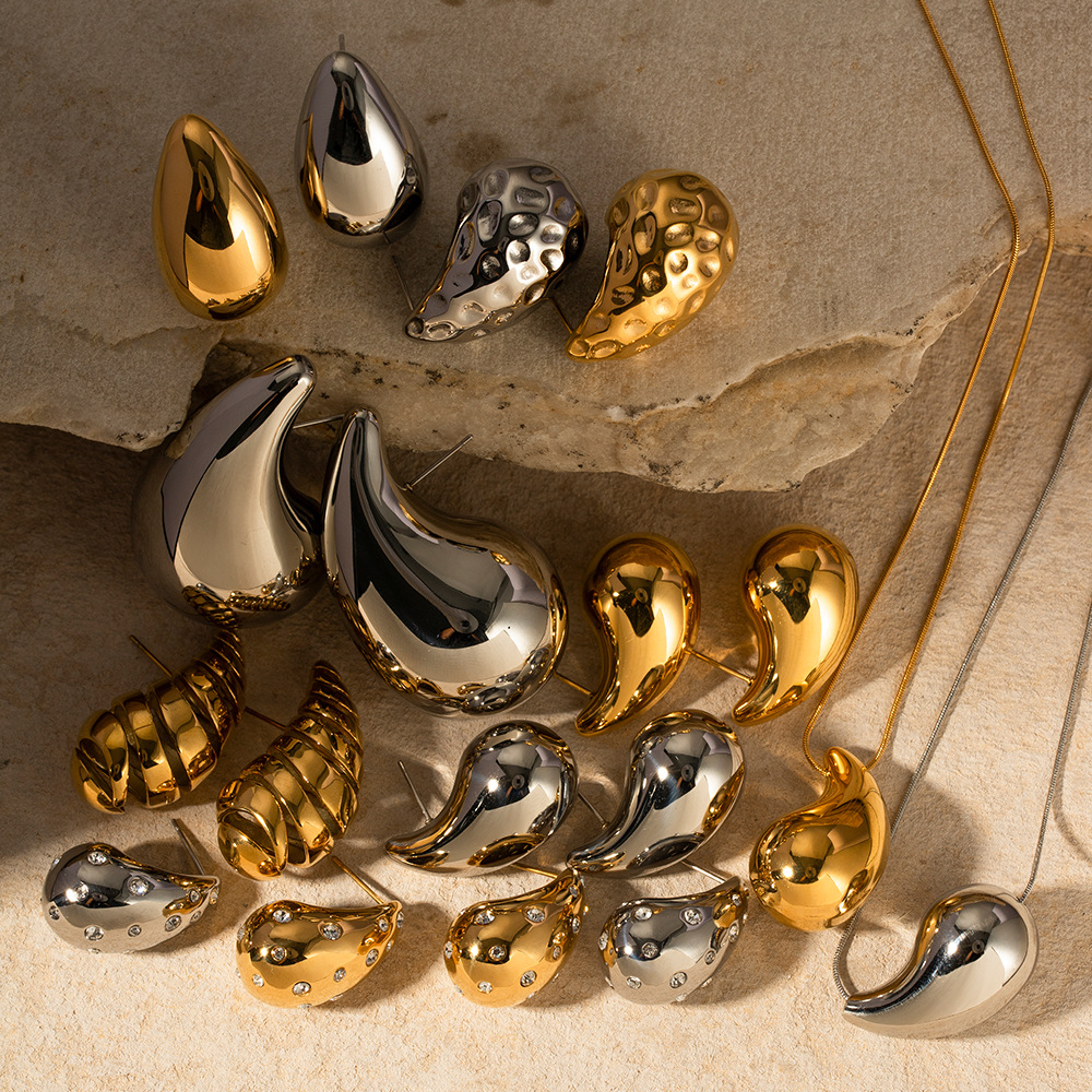 High-End Design Sense 18K Gold Chubby Water Drop Titanium Steel Earrings Ins Women's Fashion All-Match Geometric Earrings Wholesale