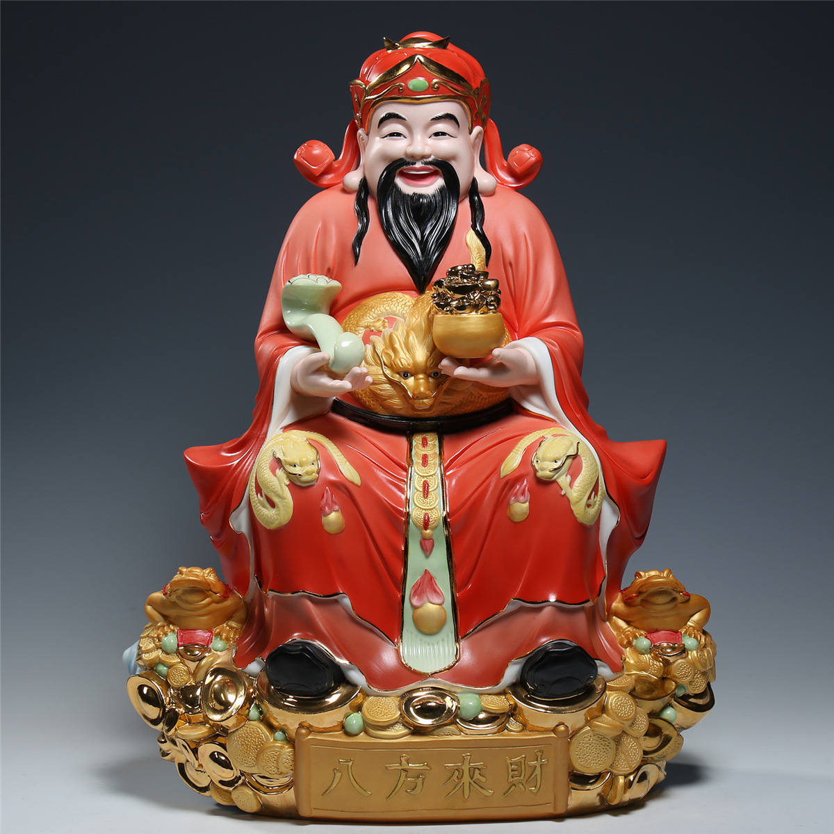 【上美】陶瓷20吋八方来财财神爷佛像家用供奉红色神像招财摆件