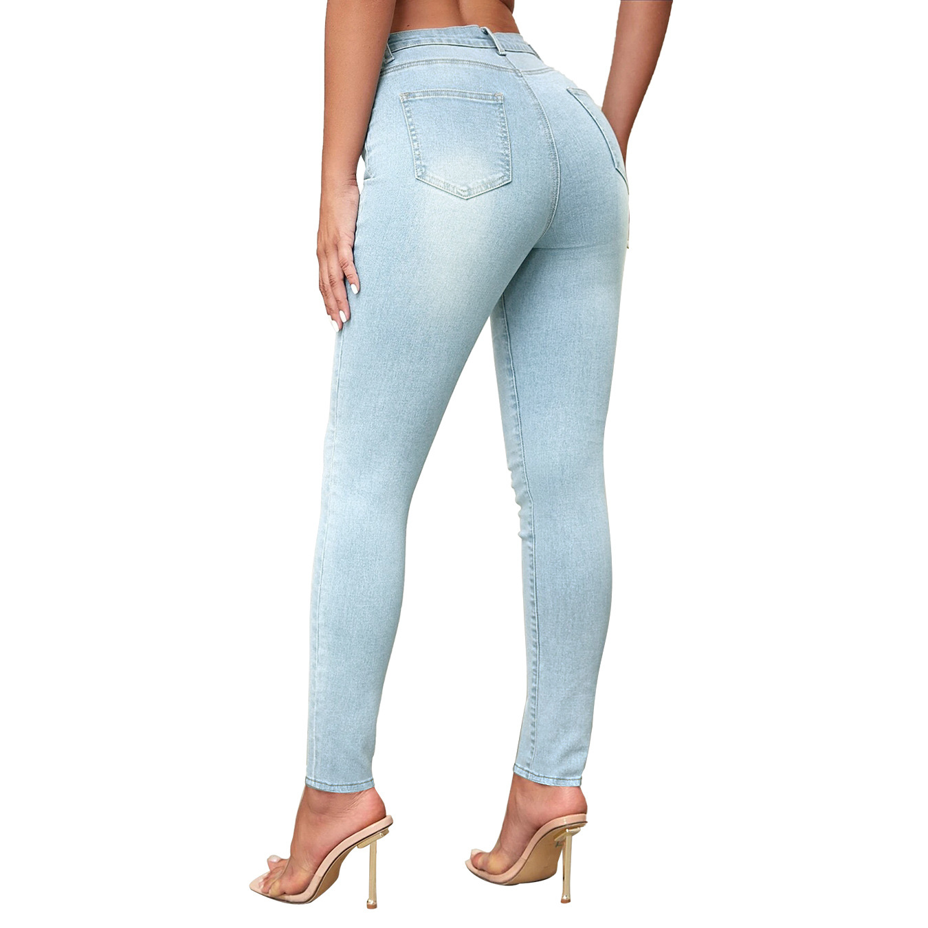 Pt8310# Foreign Trade Women's Clothing in Stock EBay Cross-Border Wish Ripped Cool Pencil Tappered Jeans for Women