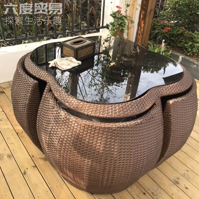 g骆户外桌椅庭院带伞室外露天阳台滕编院子花园防水防晒茶桌藤椅