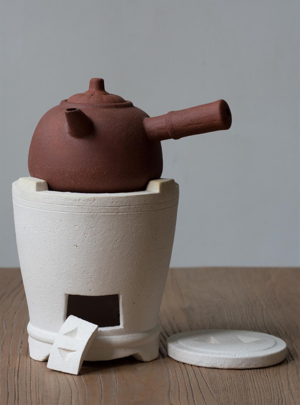 粗陶白泥炉炭炉 侧把壶砂铫煮茶炉 凉炉碳炉风炉火炉功夫茶具