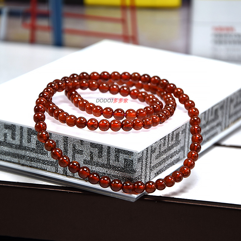收藏级橙红石榴石绕手三圈手链女7a级芬达色石榴石珠子散珠手串