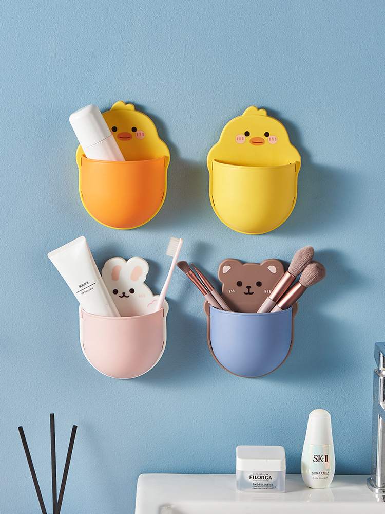 Wall-Mounted Storage Box Seamless Punch-Free Cute Rabbit Small Yellow Duck Bear School Supplies Cosmetics Storage Box