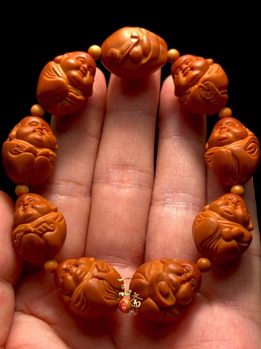 qg4d弥勒橄榄核手串男士文玩核雕原籽精雕人生百态男款橄榄胡雕刻