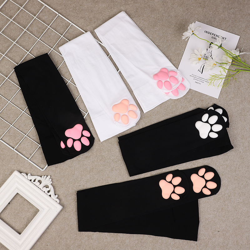 Japanese Style Two-Dimensional Cat's Paw Socks 3D Cat Meat Pad Black Silk JK Socks over the Knee Stockings Factory Direct Supply Wholesale