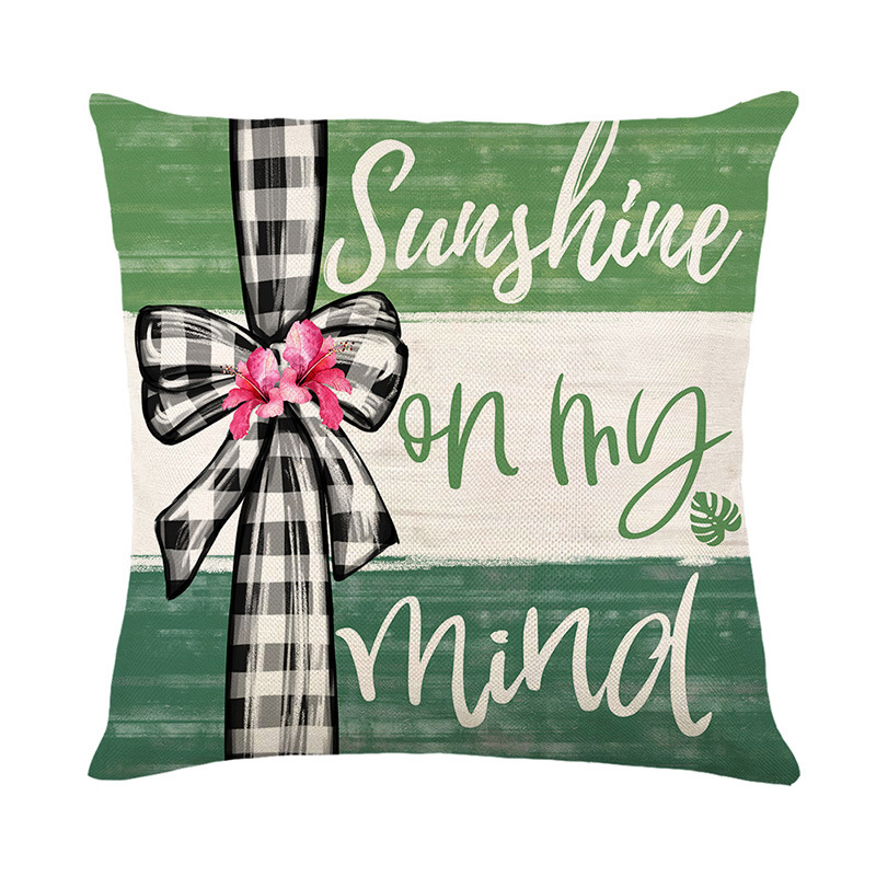 2024 New Green Plant Pillow Cover Letter Linen Printing Home Throw Pillowcase Living Room Sofa Decoration Cushion Wholesale