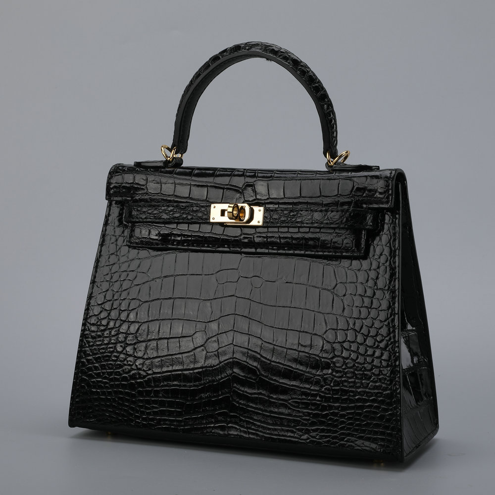 私人定制 暹罗鳄鱼皮女包真皮包包女士手提包鳄鱼肚皮凯莉包小号