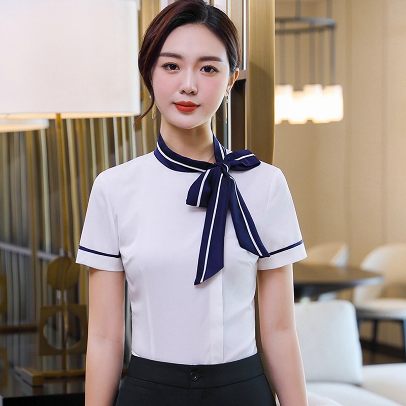 焕新空姐新款职业短袖白衬衫女前台收银营业厅美容师工作服6968
