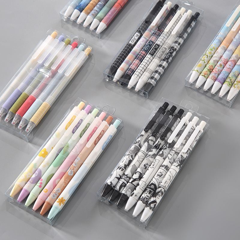Korean Cute Boxed Gel Pen Student 0.5mm Black Cartoon Pressing Pen Examination Exclusive Brush Pen Wholesale
