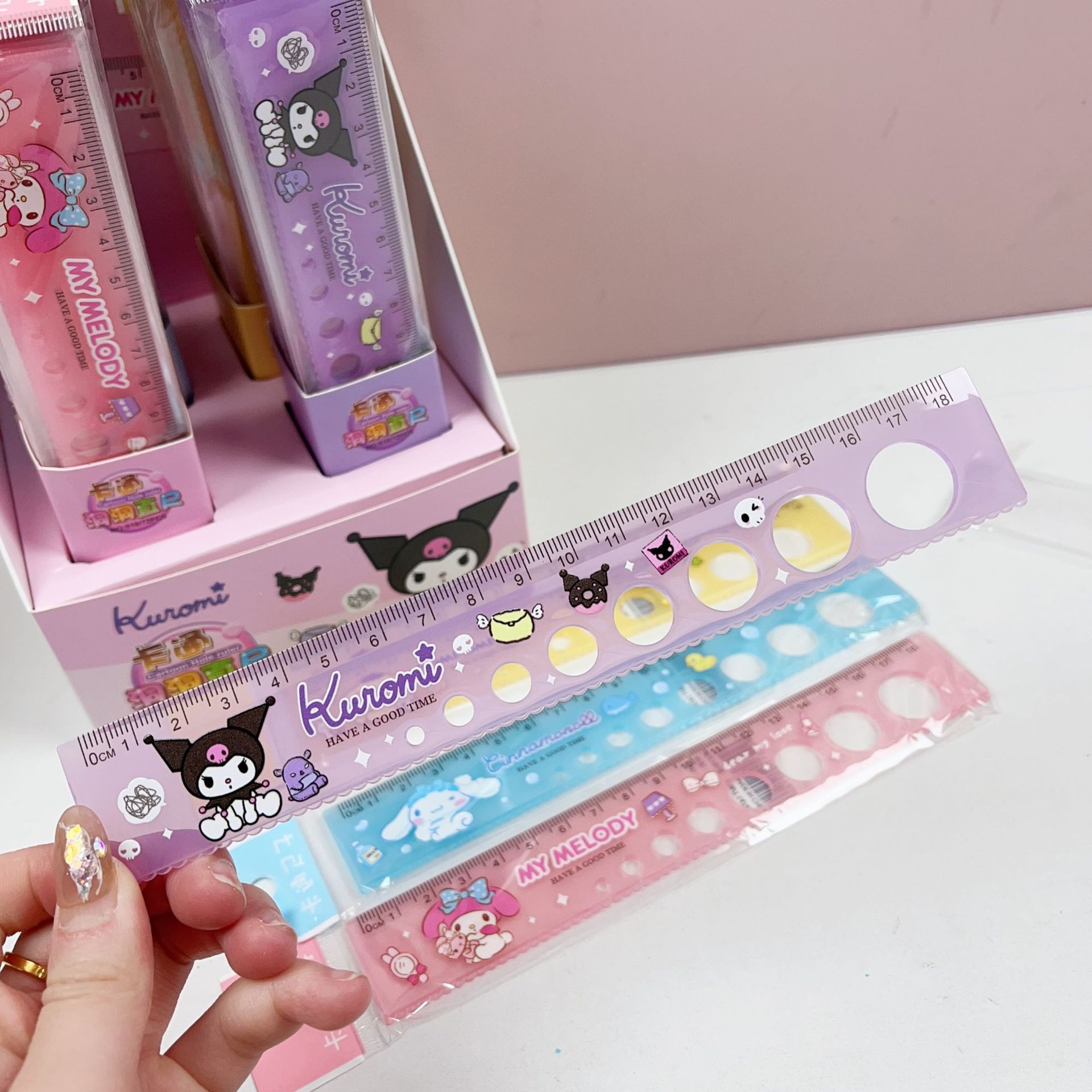 外贸三丽鸥可爱萌趣18cm直尺库洛米美乐蒂造型学生划线透明刻度尺