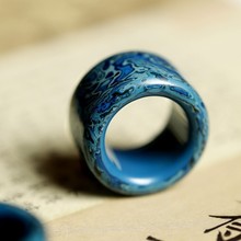 大漆【青蓝】扳指复古手工雕刻戒指护指指环文玩手把件男女手饰