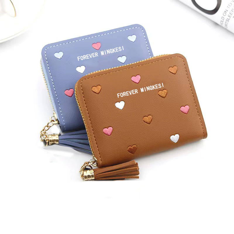 New Korean Style Wallet Women's Short Zipper Large Capacity All-Match Heart Color Clutch Wallet