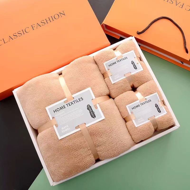 Coral Fleece Towels Gift Box Three-Piece Set Company Year-End Opening Gift Wedding Birthday Gift Towel