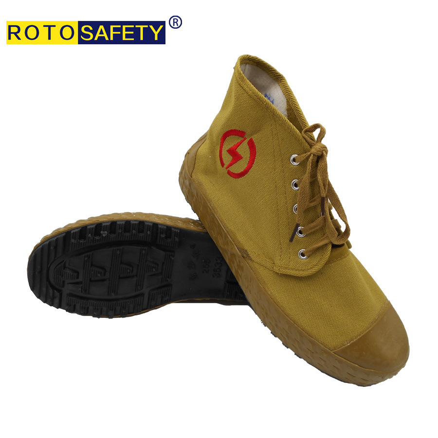 10kv电工绝缘胶鞋高帮黄色帆布防滑防臭轻便黄球胶布鞋金步安