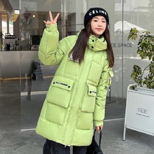 外贸字母口袋棉服女装2022年冬季中长款韩版收腰显瘦大码工装外套