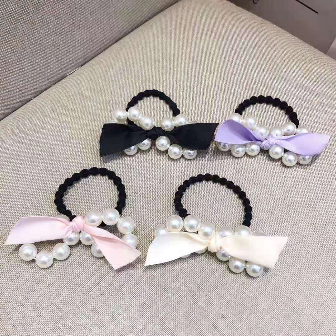 South Korea Dongdaemun Instafamousrubber Band Pearl Hair Rope Hair Ring Bowknot Headband Yiwu Wholesale Factory Supply Headdress