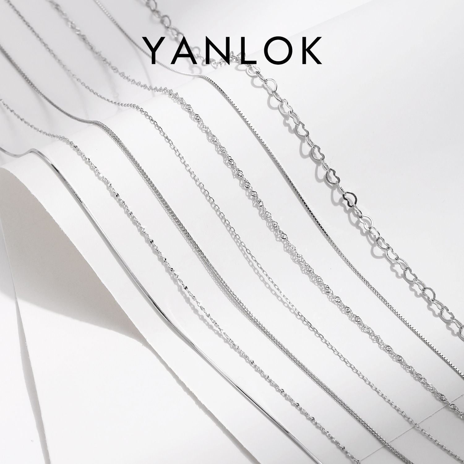 yanlok s925银简约百搭小众通勤十字链心形链项链女生无吊坠配饰