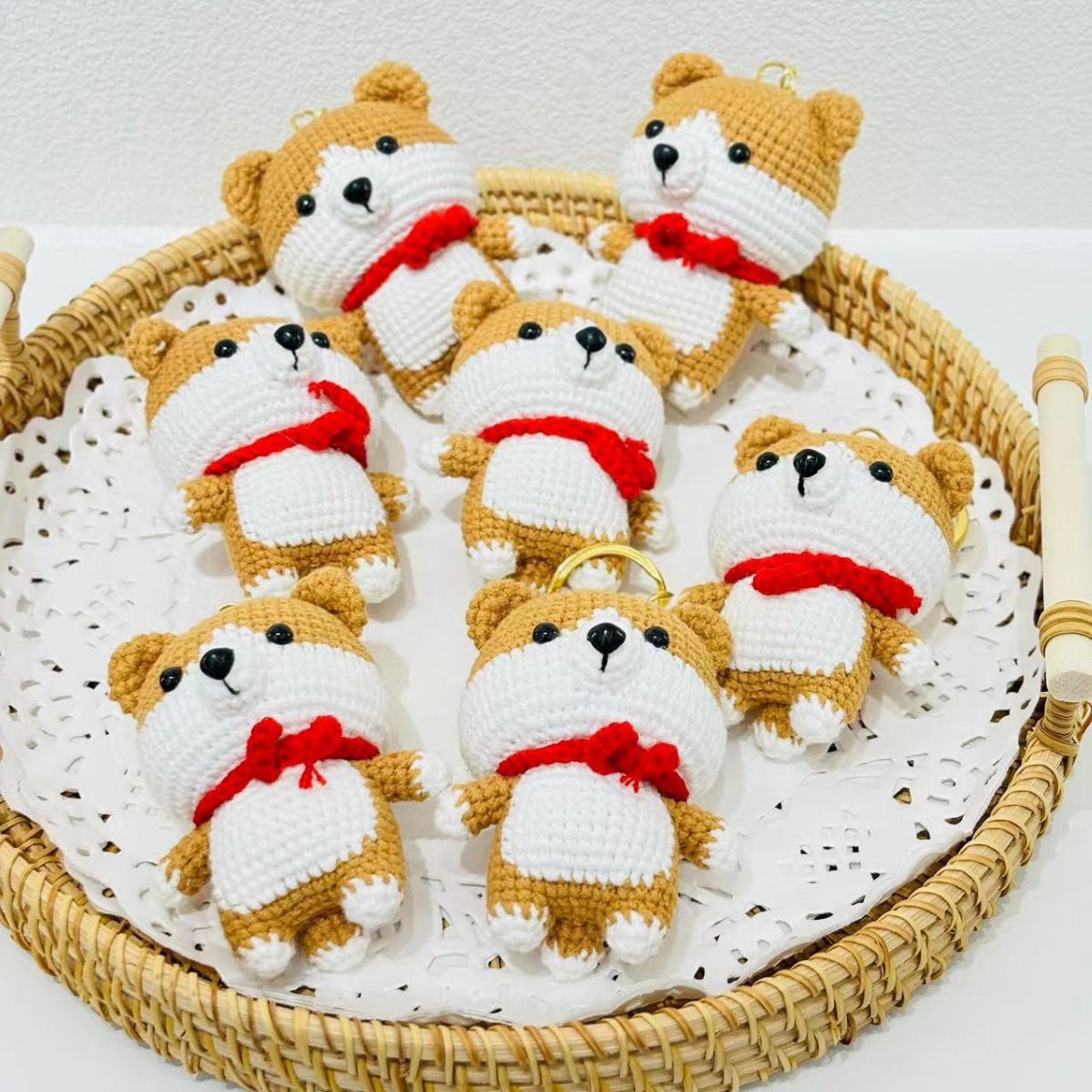 卡通可爱手工编织毛线柴犬小狗狗玩偶精品毛线钩织挂件钥匙扣批发