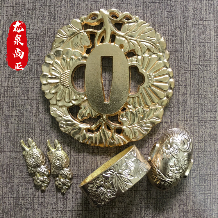 龙泉尚亚武士刀配件日本刀镡黄铜日本刀护手武士刀镡配件刀盘纯铜