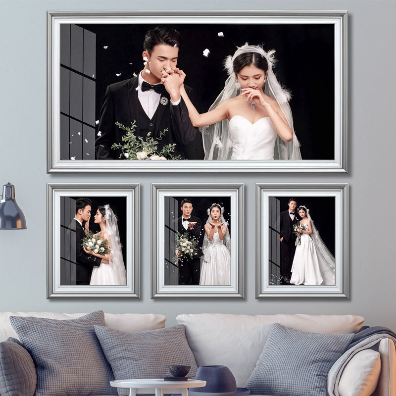 婚纱照相框制作挂墙 结婚照全家福照片放大冲洗加裱框 照片墙