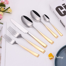 现货批发创意304不锈钢锻打金色刀叉勺套装 酒店刀叉甜品叉勺餐具