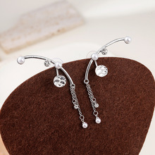 银针韩版简约金属冷淡风设计珍珠耳环抖音同款长款链条水钻耳饰品