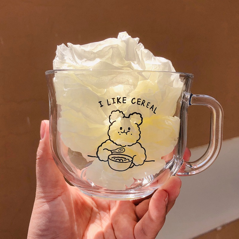 Korean Ins Style I Love Eating Oats Bear Cake Towel Large Capacity Cute Girl Heart Milk Cup Cartoon Drinking Cup