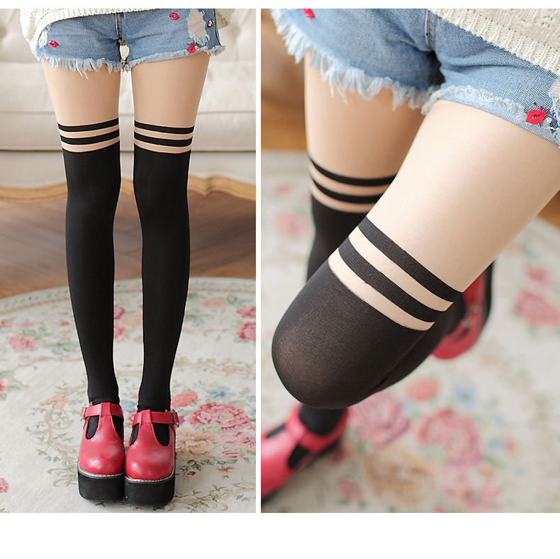 秋日本女士假高筒拼接丝袜批发 天鹅绒连裤袜假大腿防勾丝打底袜