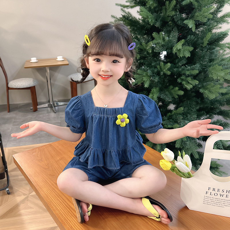 小女孩夏季薄款休闲套装2023年新款洋气女宝宝夏天夏装两件套时髦