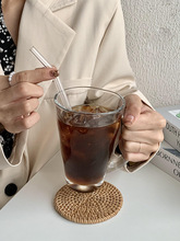 71TX冰美式咖啡杯ins风带把吸管玻璃杯家用女马克水杯高颜值拿铁