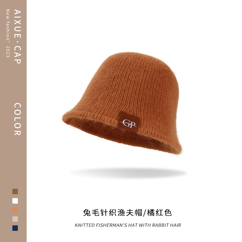 Hat Female Autumn and Winter New Stickers Cloth Net Red Crystal Knitted Fisherman Hat Face Little Wild Warm Japanese Style Basin Hat Tide