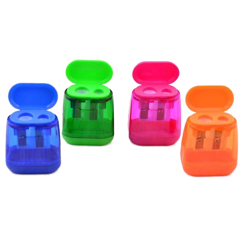 New Double Hole Pencil Sharpener Plastic with Lid Penknife Pencil Sharpener Cute Children Pencil Sharpener Pencil Can Be Customized