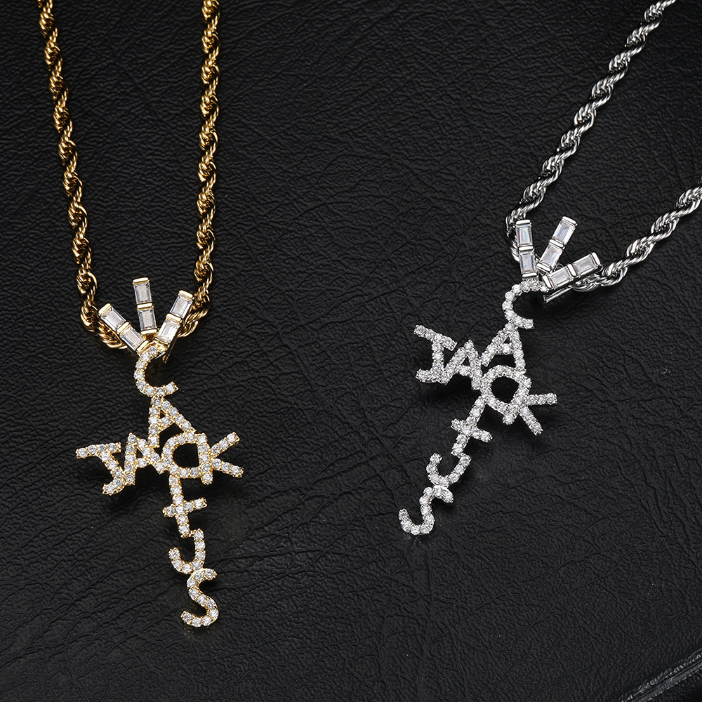 欧美热销嘻哈饰品travis scott厂牌同款项链cactusjack十字架吊坠