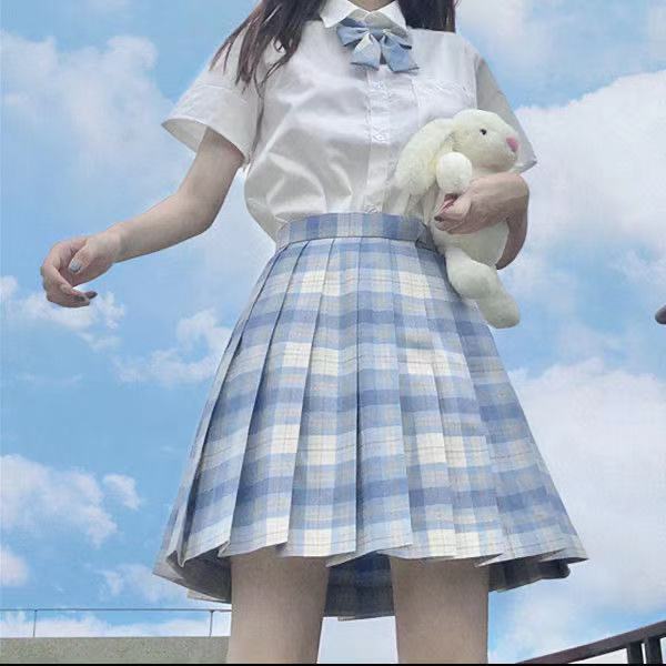 日系jk制服格裙半身裙短袖衬衫水手服百褶裙学院风少女裙超仙套装