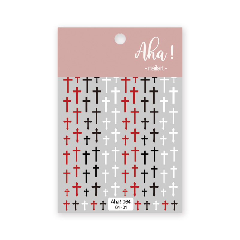 AHA Manicure Adhesive Backing Stickers European and American Style Cross Snake Black and White Polka Dot Lines English Letters Nail Sticker Decoration