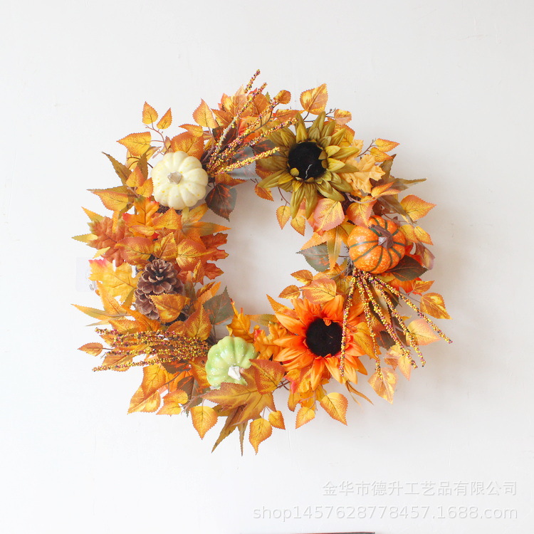 DSEN 2021 Cross-Border E-Commerce Amazon Autumn Color Thanksgiving Harvest Festival Pumpkin Maple Leaf Berry Vine Ring Garland Decoration