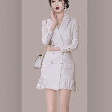 韩版连衣裙新款气质中长款连衣裙跨境2023西装女西服双排扣外套裙