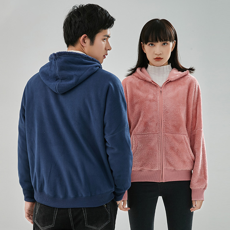 现货批发户外抓绒衣男女两面穿保暖透气珊瑚绒摇粒绒外套连帽卫衣